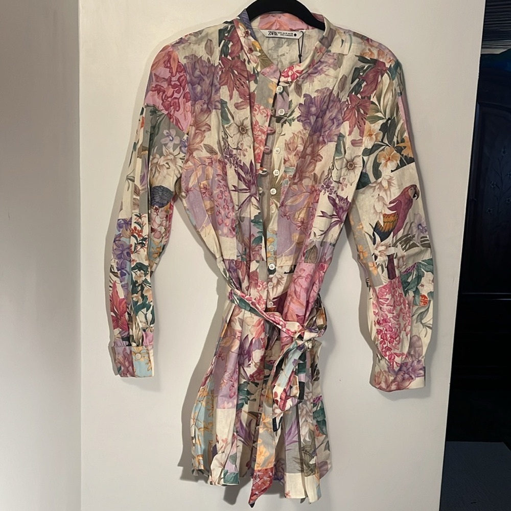 Zara Floral Linen Minidress Sz XL NWT